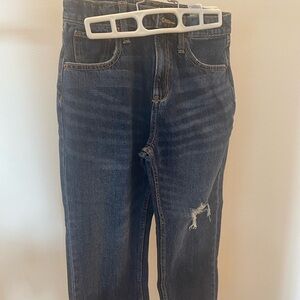 High-rise slouchy straight distressed jeans